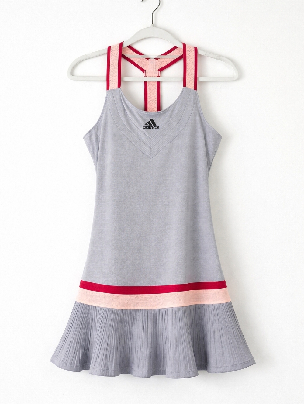 Adidas Tennis Dress M Gray Pink Pleated Athletic Tenniscore Activewear - READ